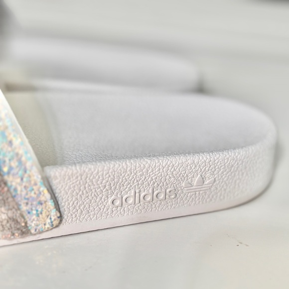 Adidas Adilette Slides, White Glitter, Women’s 8 - Picture 8 of 9